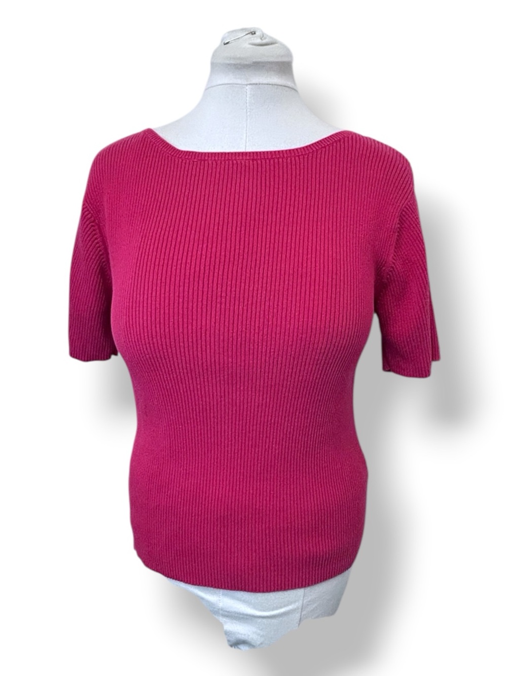 Talbots Petites Women’s Short-Sleeve Ribbed Knit Sweater VTG 90s Pink M